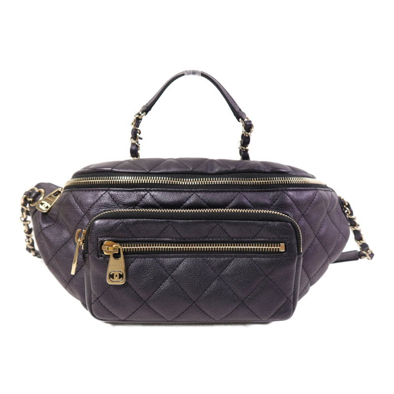 CHANEL 牛皮皮革Belt Bag金扣鏈帶腰包-0