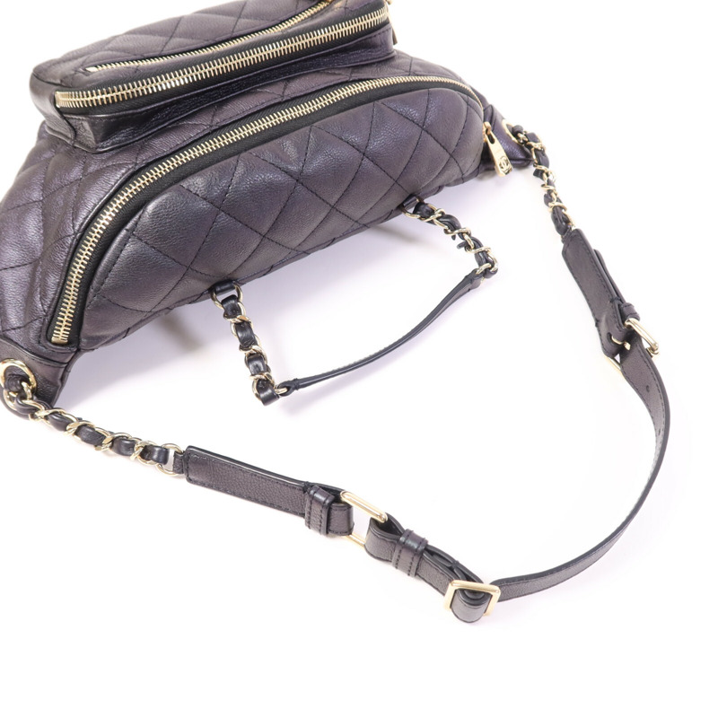 CHANEL 牛皮皮革Belt Bag金扣鏈帶腰包-8