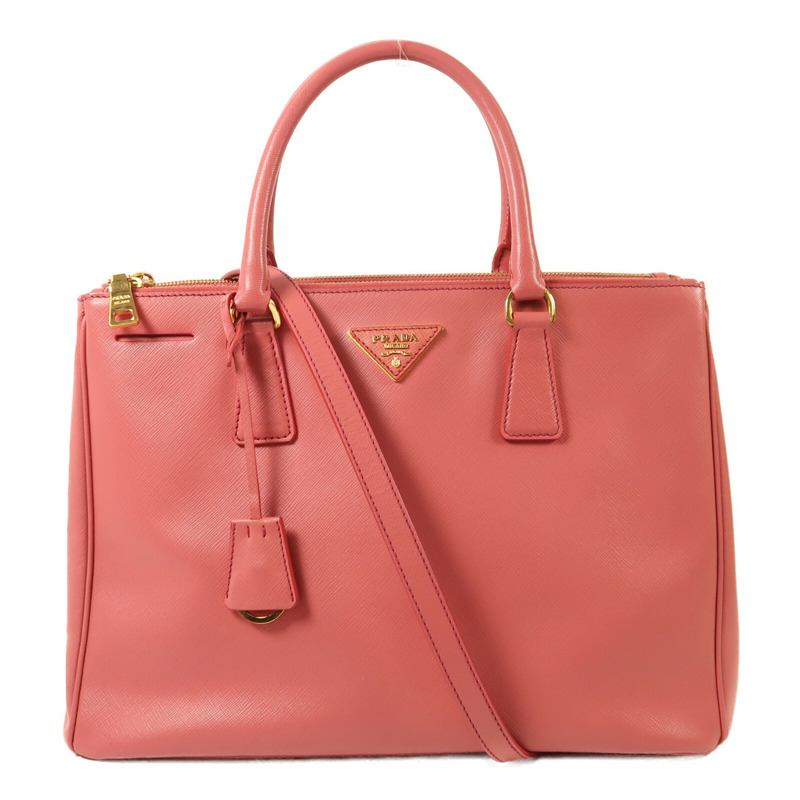 PRADA 牛皮皮革Saffiano Lux Medium Double Zipc金扣手挽袋-0