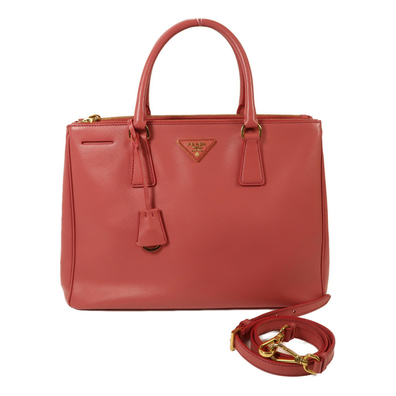 PRADA 牛皮皮革Saffiano Lux Medium Double Zipc金扣手挽袋-10