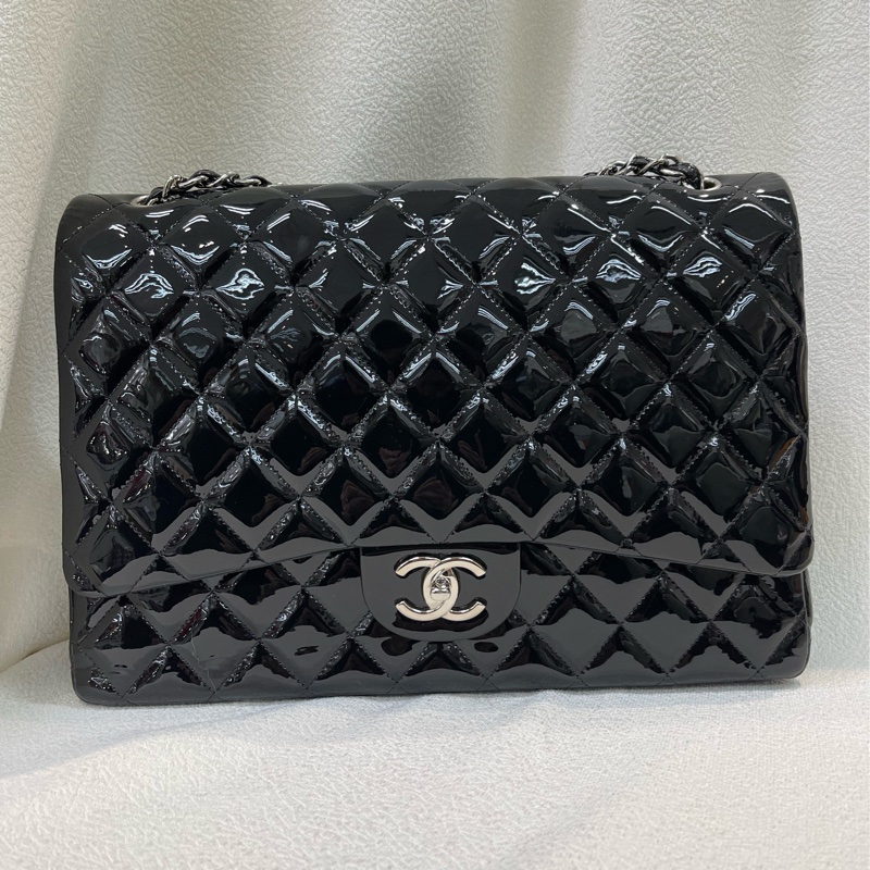 Chanel 香奈兒 漆皮 CF 30 銀扣黑色 經典款XB994-0