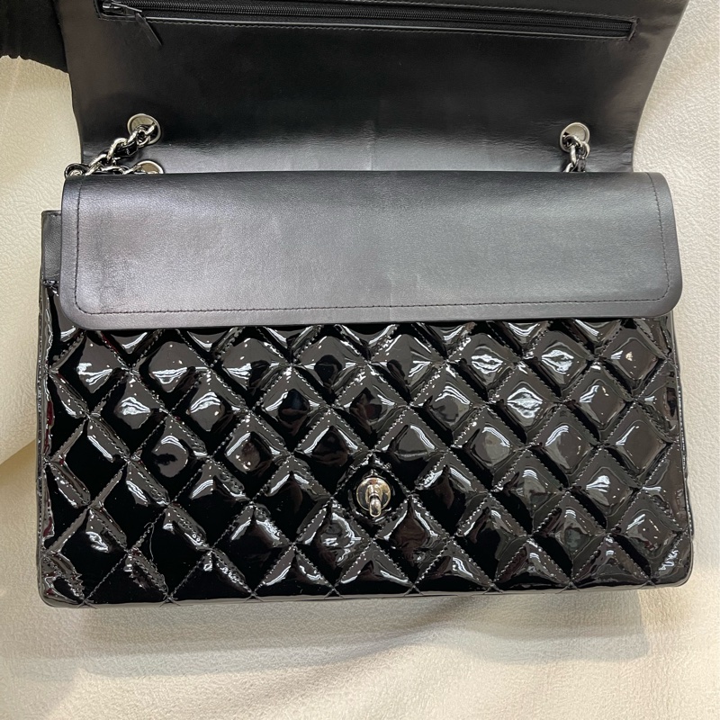 Chanel 香奈兒 漆皮 CF 30 銀扣黑色 經典款XB994-6