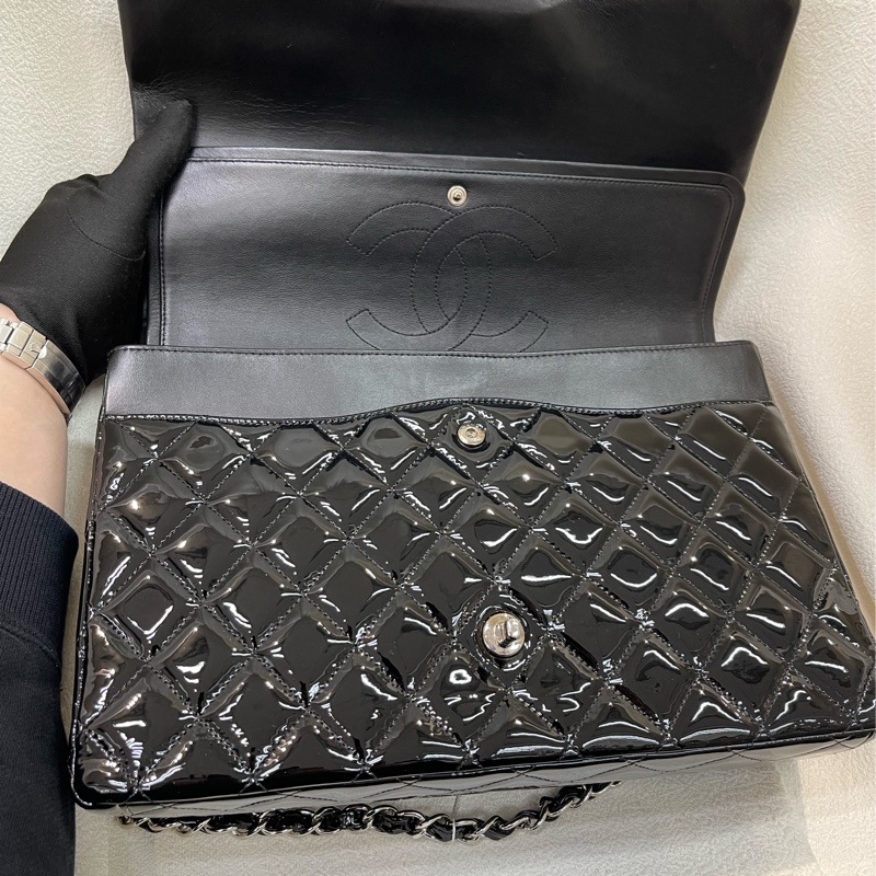 Chanel 香奈兒 漆皮 CF 30 銀扣黑色 經典款XB994-7