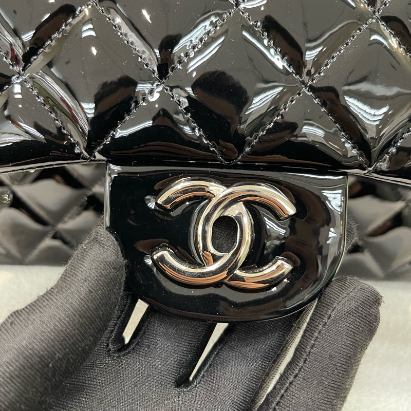 Chanel 香奈兒 漆皮 CF 30 銀扣黑色 經典款XB994-21