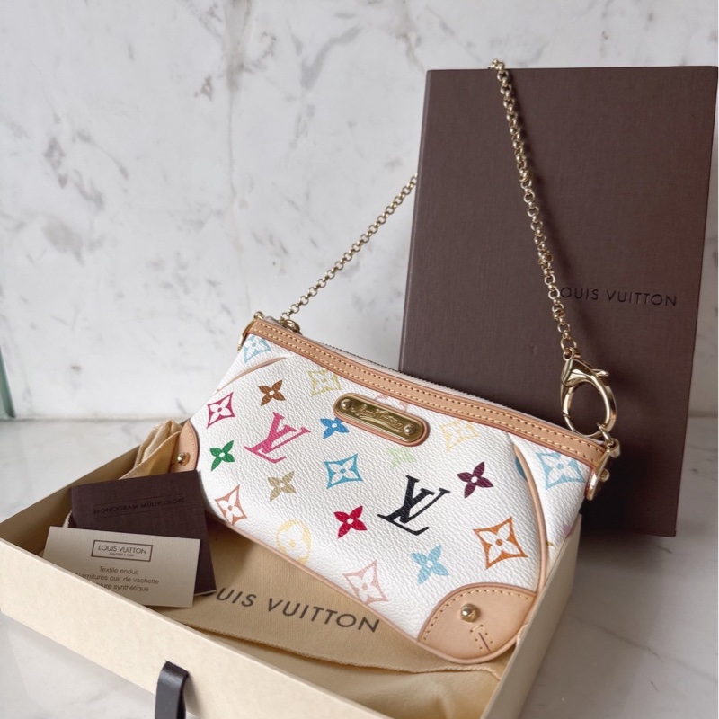 Louis Vuitton 村上隆聯名白三彩麻將包 🩵超難買-0