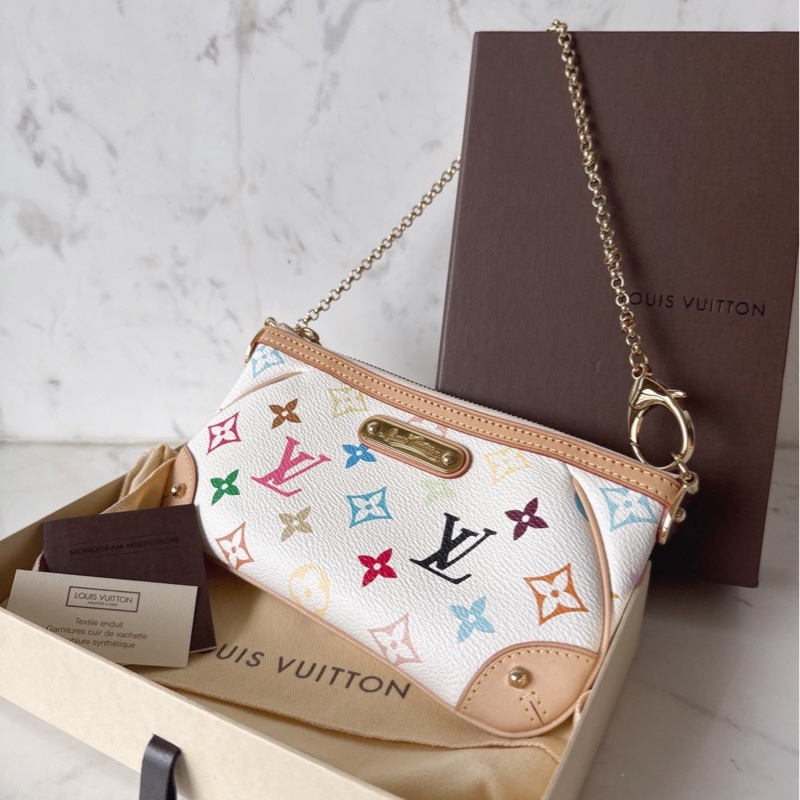 Louis Vuitton 村上隆聯名白三彩麻將包 🩵超難買-5