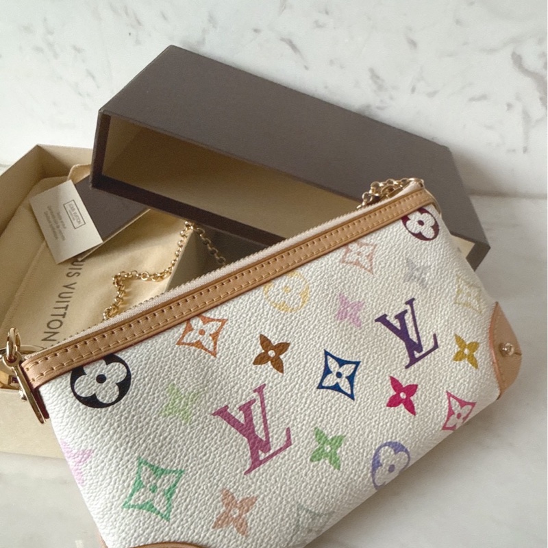Louis Vuitton 村上隆聯名白三彩麻將包 🩵超難買-10