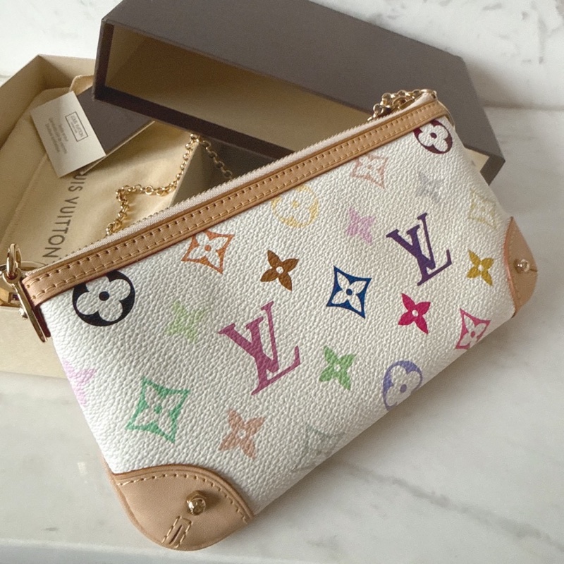 Louis Vuitton 村上隆聯名白三彩麻將包 🩵超難買-22