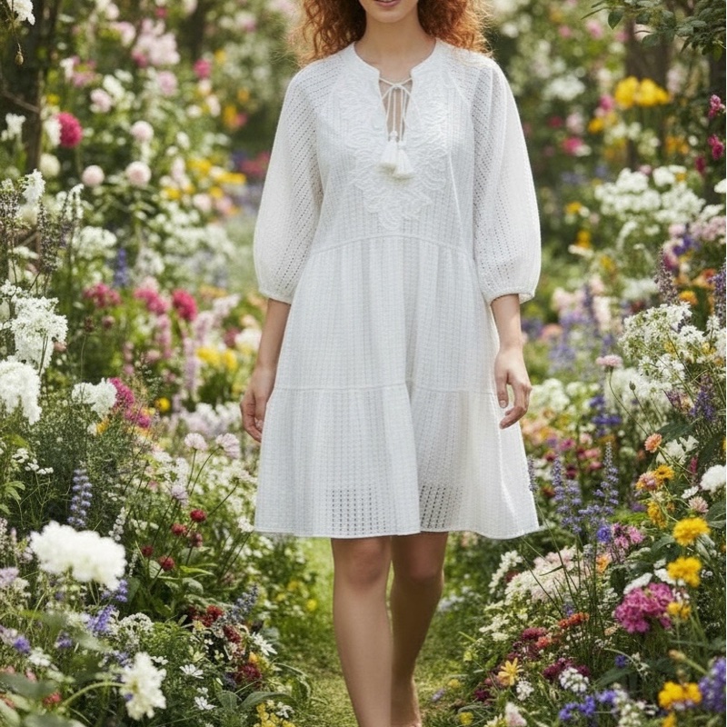 ERMANNO SCERVINO 白色立體蕾絲小洋裝 IT40 義大利高端品牌-4