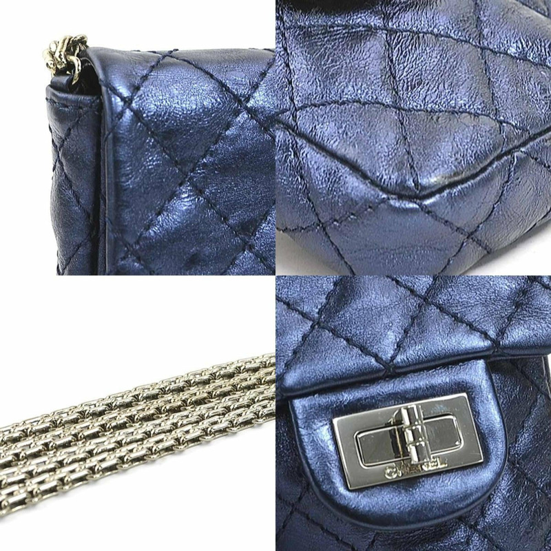 香奈兒肩背包迷你手拿包 2.55 皮革 金屬海軍藍 女款 90212a-2