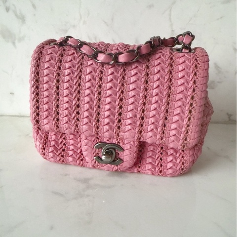 Chanel 💗粉色編織小方胖包口蓋包