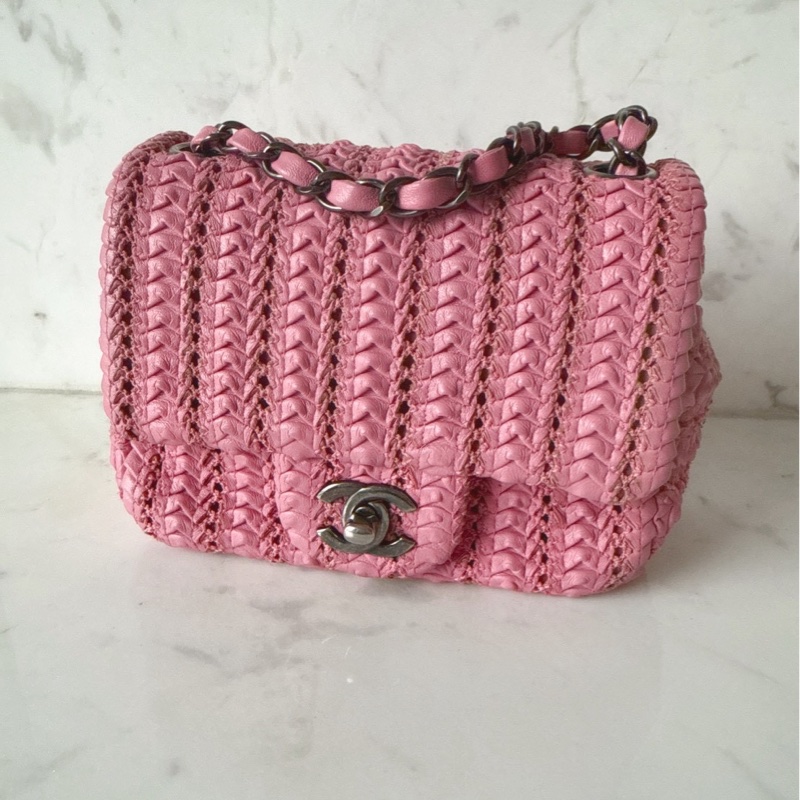 Chanel 💗粉色編織小方胖包口蓋包-0