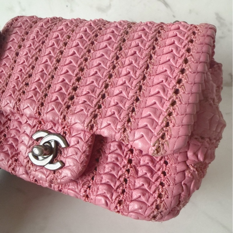 Chanel 💗粉色編織小方胖包口蓋包-2