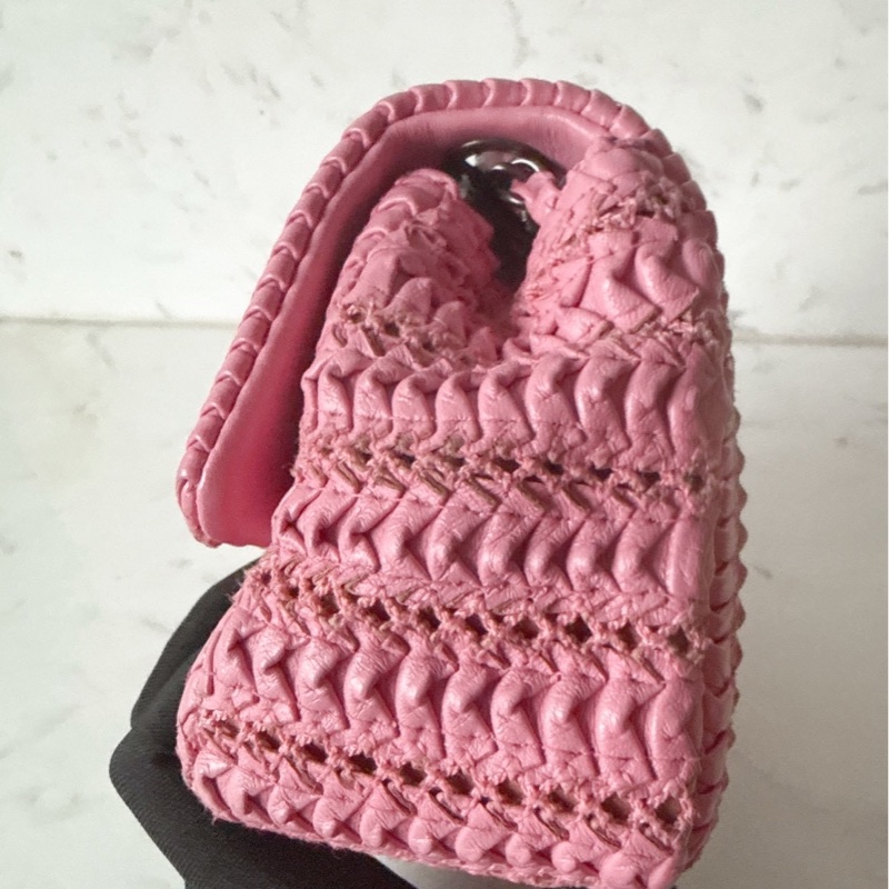 Chanel 💗粉色編織小方胖包口蓋包-6