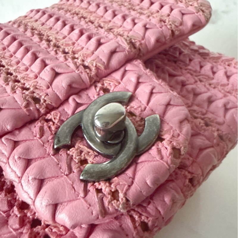 Chanel 💗粉色編織小方胖包口蓋包-7