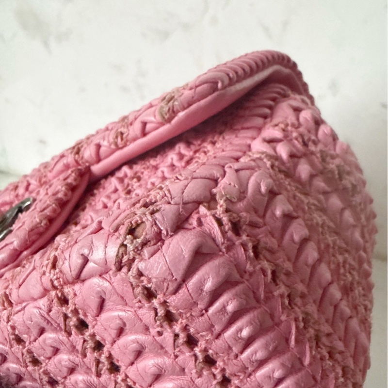 Chanel 💗粉色編織小方胖包口蓋包-8