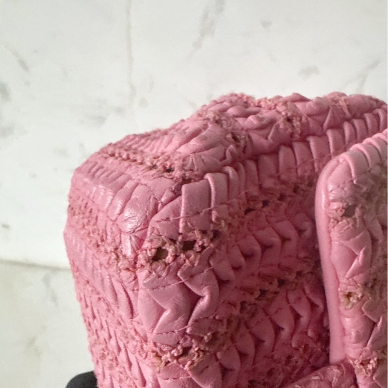 Chanel 💗粉色編織小方胖包口蓋包-9