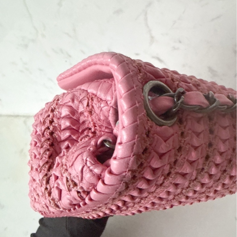 Chanel 💗粉色編織小方胖包口蓋包-14