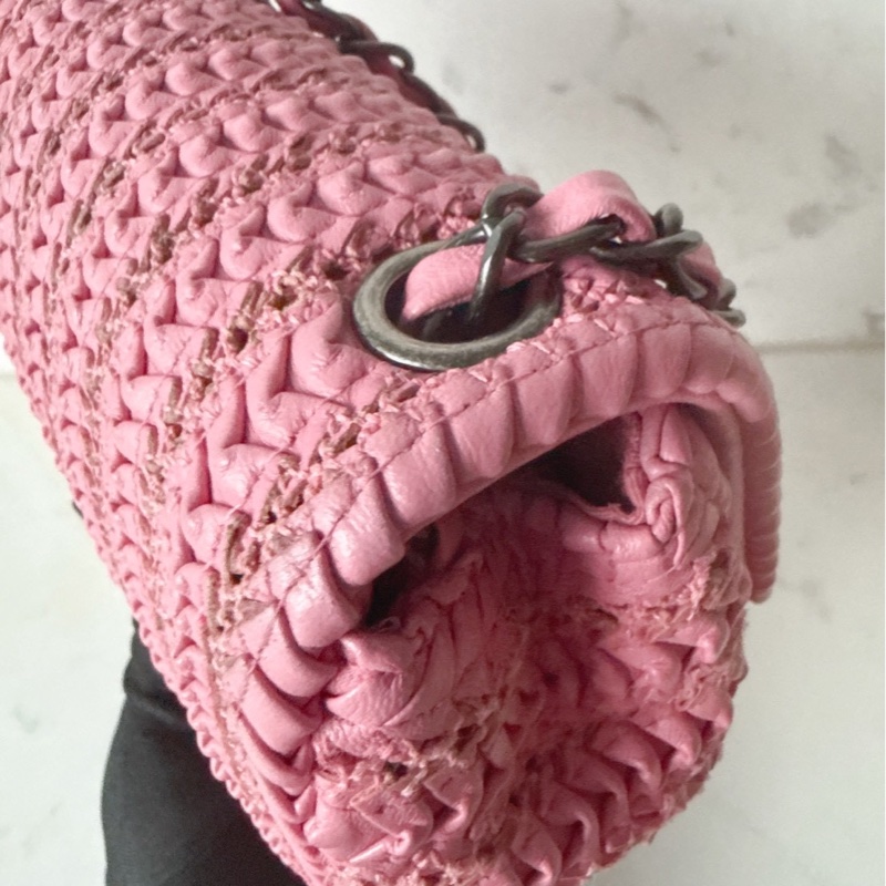 Chanel 💗粉色編織小方胖包口蓋包-15
