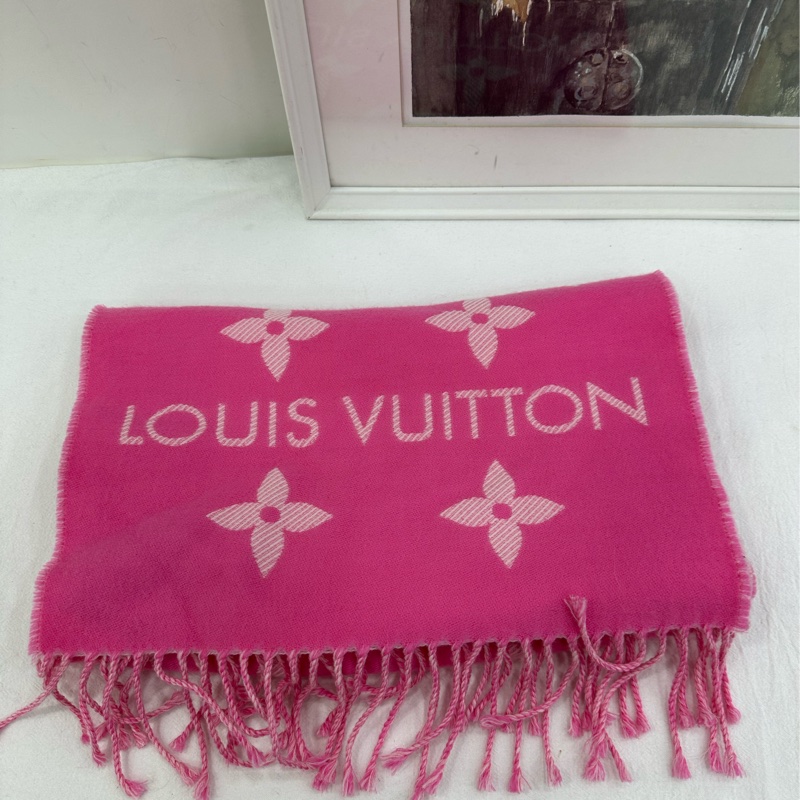 LV 雙面羊絨粉紅圍巾 100%羊毛圍巾-1