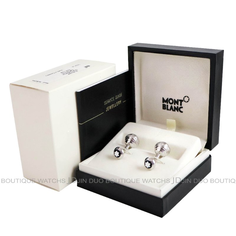 金鐸精品~2505 MONTBLANC 萬寶龍 35914三環系列925銀圓球形袖扣 全新品-0