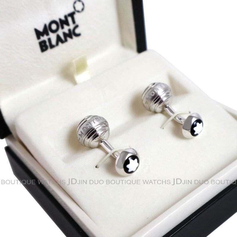 金鐸精品~2505 MONTBLANC 萬寶龍 35914三環系列925銀圓球形袖扣 全新品-1