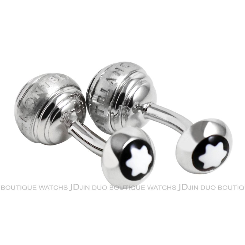 金鐸精品~2505 MONTBLANC 萬寶龍 35914三環系列925銀圓球形袖扣 全新品-4