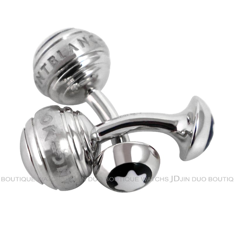 金鐸精品~2505 MONTBLANC 萬寶龍 35914三環系列925銀圓球形袖扣 全新品-7