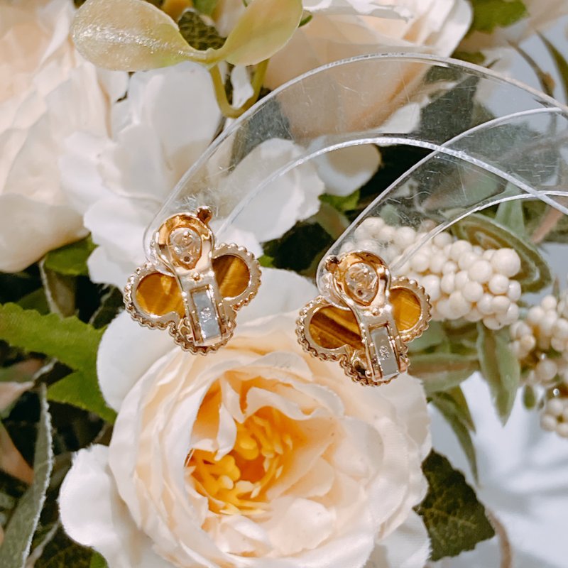 TW4664 Van Cleef & Arpels VCA四葉草 虎眼石耳環 Vintage Alhanmbra Earrings 18K Yellow x Tiger Eye-4