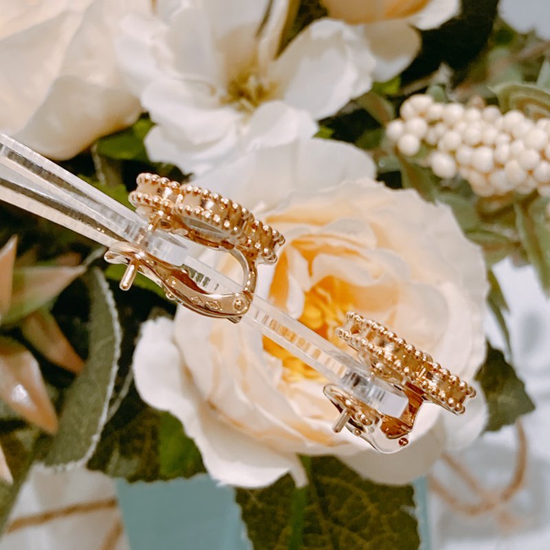 TW4664 Van Cleef & Arpels VCA四葉草 虎眼石耳環 Vintage Alhanmbra Earrings 18K Yellow x Tiger Eye-5