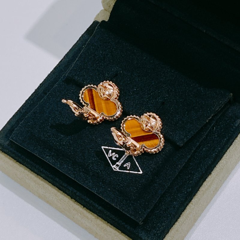 TW4664 Van Cleef & Arpels VCA四葉草 虎眼石耳環 Vintage Alhanmbra Earrings 18K Yellow x Tiger Eye-9