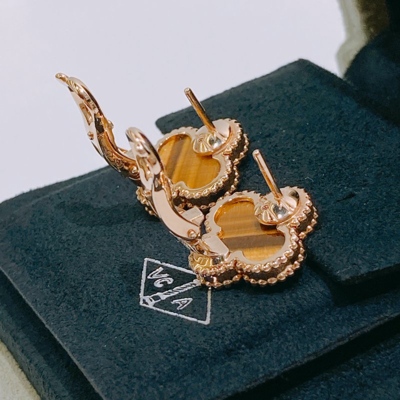TW4664 Van Cleef & Arpels VCA四葉草 虎眼石耳環 Vintage Alhanmbra Earrings 18K Yellow x Tiger Eye-10