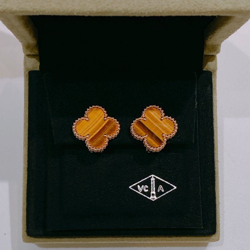 TW4664 Van Cleef & Arpels VCA四葉草 虎眼石耳環 Vintage Alhanmbra Earrings 18K Yellow x Tiger Eye-15