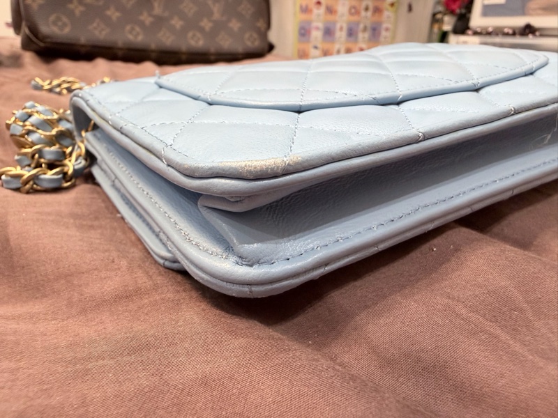 香奈兒CHANEL WOC 天空藍核桃金球 鏈帶包 晶片版-15