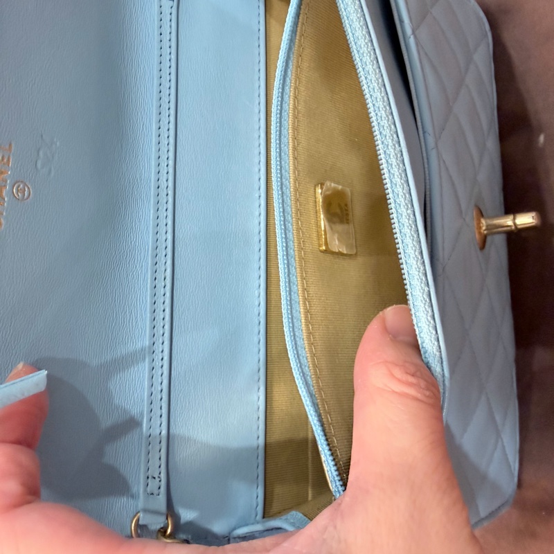 香奈兒CHANEL WOC 天空藍核桃金球 鏈帶包 晶片版-22