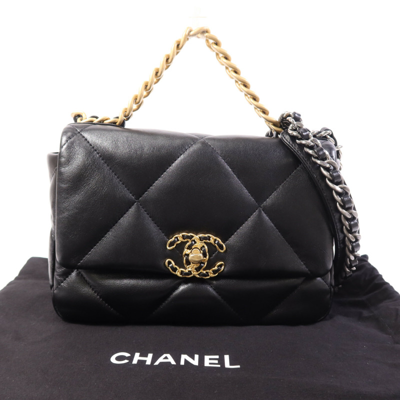 CHANEL 羊皮皮革C19 Small鏈帶手挽肩背兩用袋-9