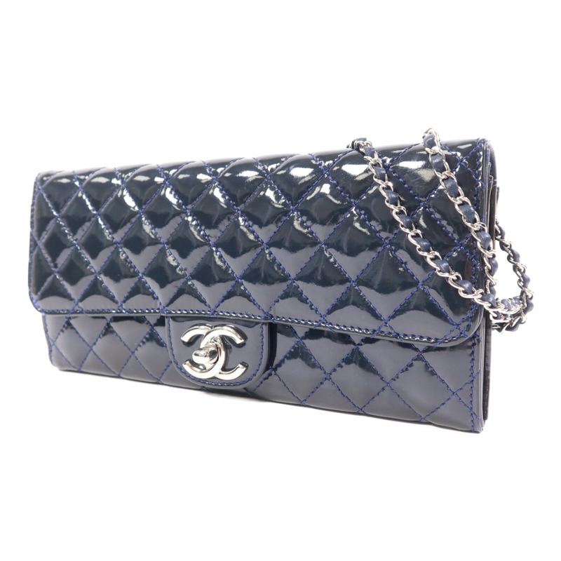 CHANEL 漆皮皮革Clutch On Chain銀扣鏈帶肩背袋-2