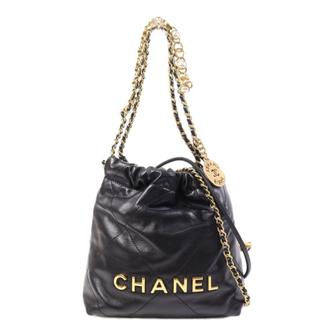 CHANEL 羊皮皮革Chanel Mini 22金扣鏈帶肩背袋