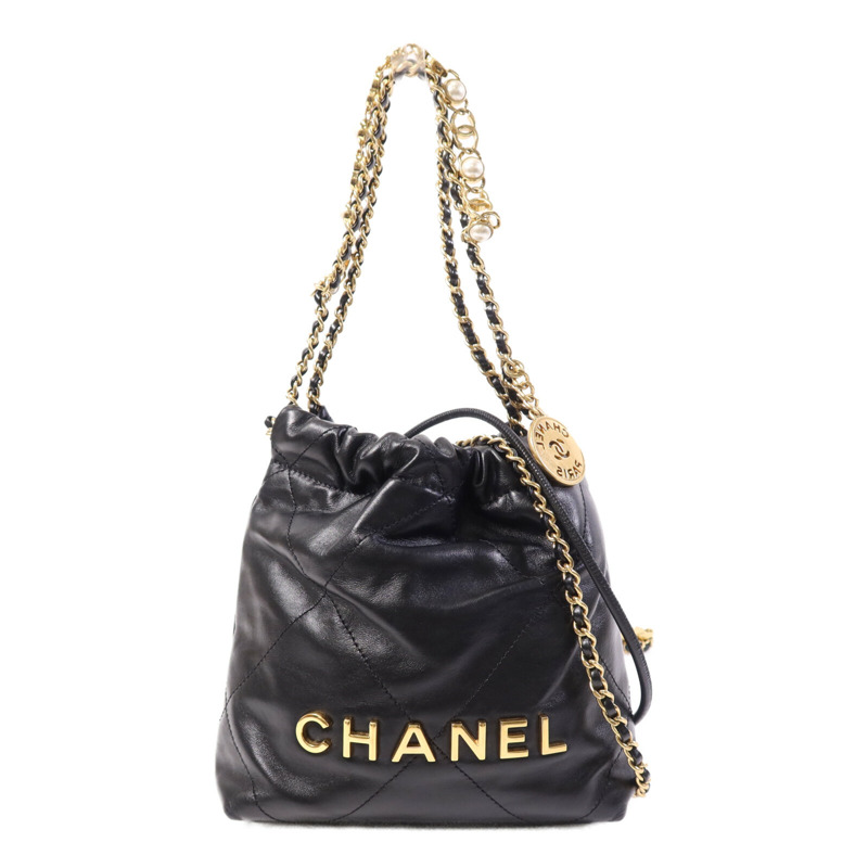 CHANEL 羊皮皮革Chanel Mini 22金扣鏈帶肩背袋-0