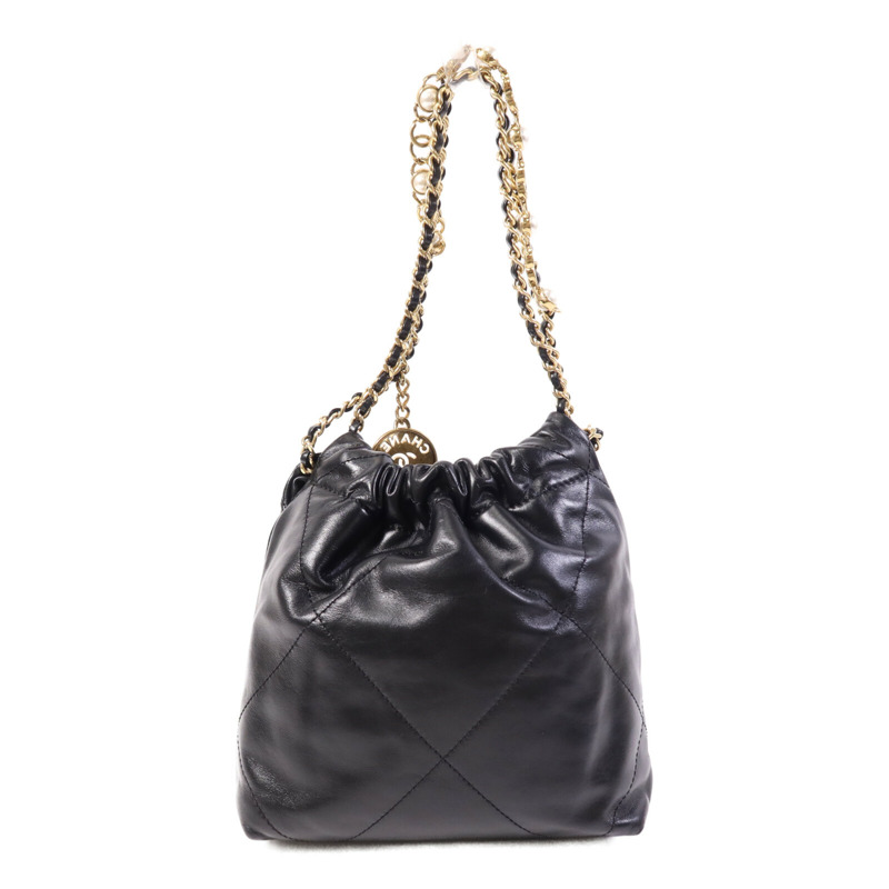 CHANEL 羊皮皮革Chanel Mini 22金扣鏈帶肩背袋-1