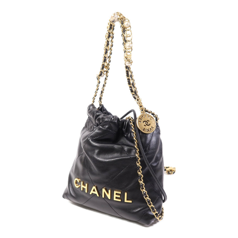 CHANEL 羊皮皮革Chanel Mini 22金扣鏈帶肩背袋-2