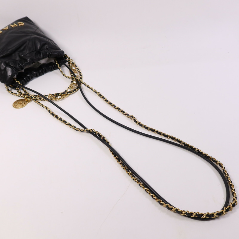 CHANEL 羊皮皮革Chanel Mini 22金扣鏈帶肩背袋-8