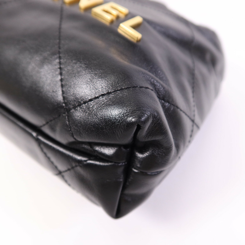 CHANEL 羊皮皮革Chanel Mini 22金扣鏈帶肩背袋-9