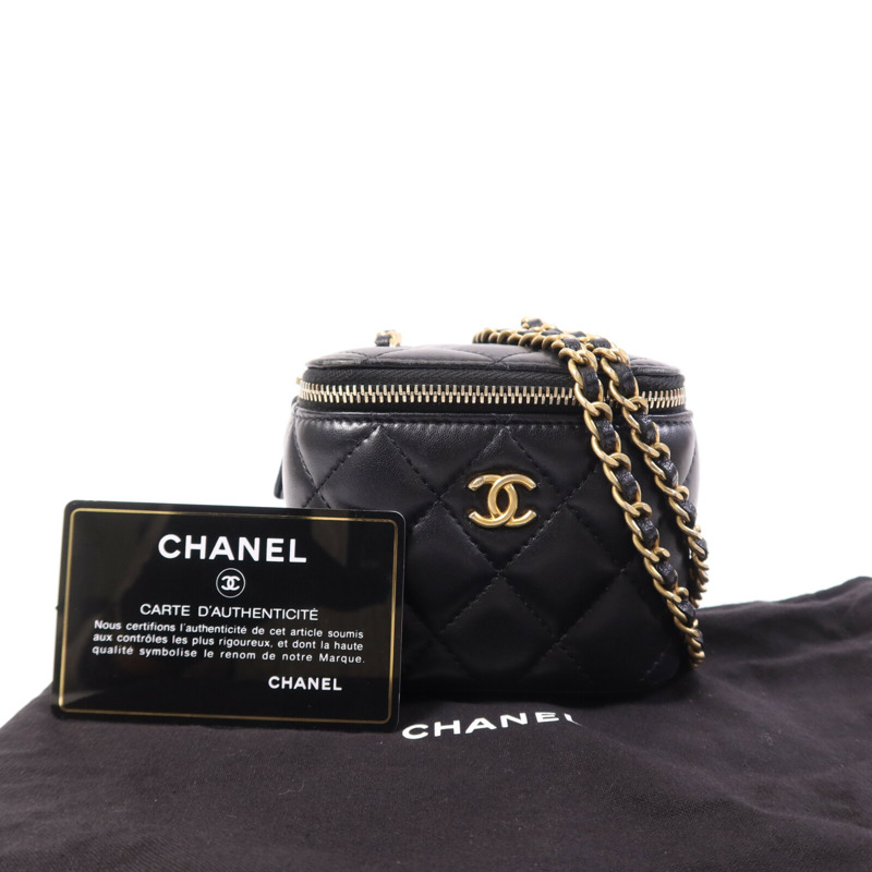 CHANEL 羊皮皮革Mini Vanity金扣鏈帶肩背袋-14