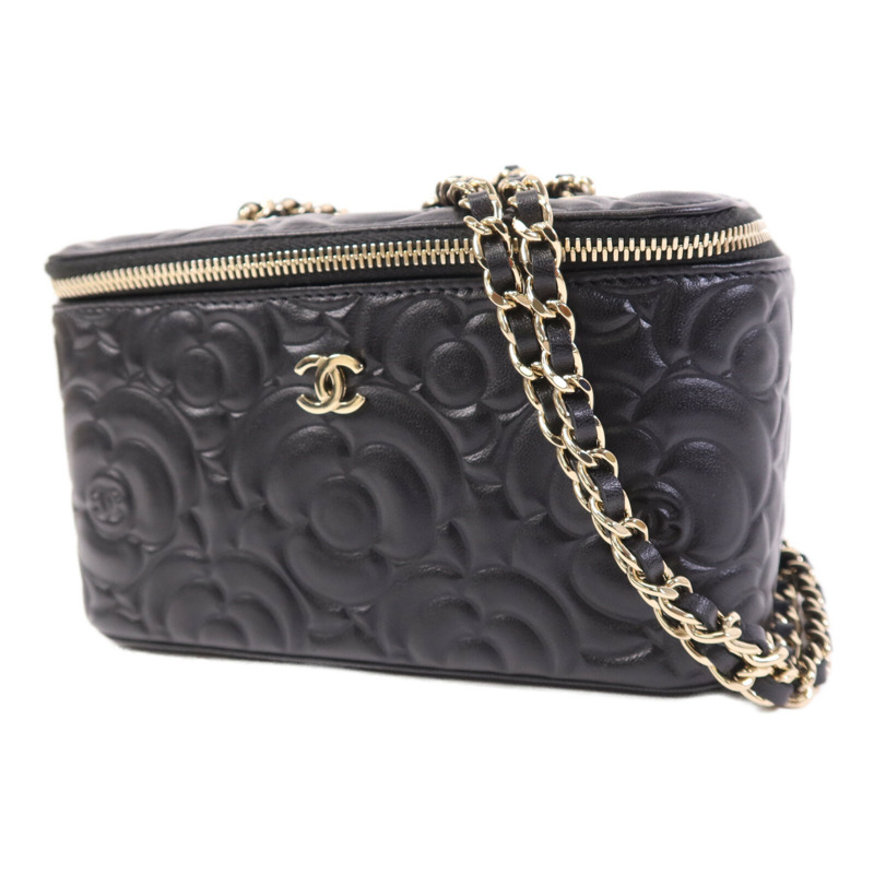 CHANEL 牛皮皮革Vanity Case銀扣鏈帶肩背袋-2