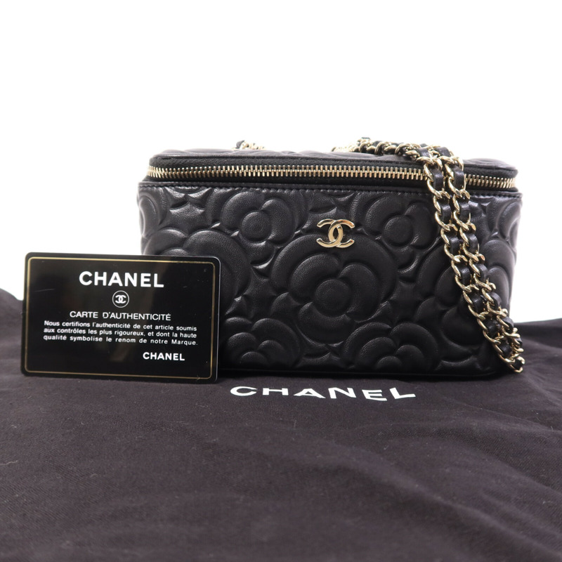 CHANEL 牛皮皮革Vanity Case銀扣鏈帶肩背袋-9