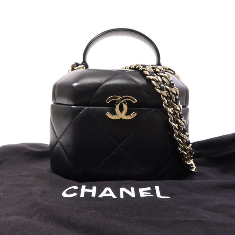 CHANEL 羊皮皮革Small Vanity Case銀扣鏈帶肩背袋-9