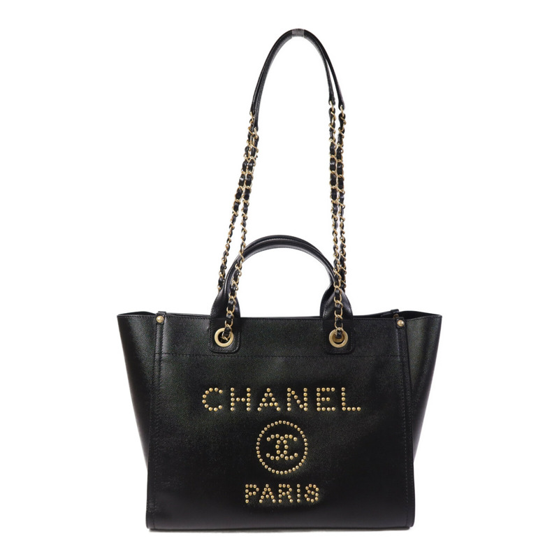 CHANEL 牛皮皮革Deauville金扣鏈帶肩背袋-0