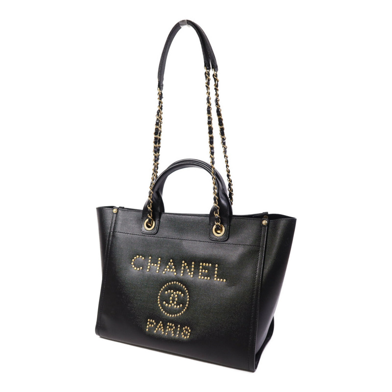 CHANEL 牛皮皮革Deauville金扣鏈帶肩背袋-2