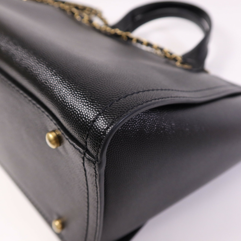 CHANEL 牛皮皮革Deauville金扣鏈帶肩背袋-10